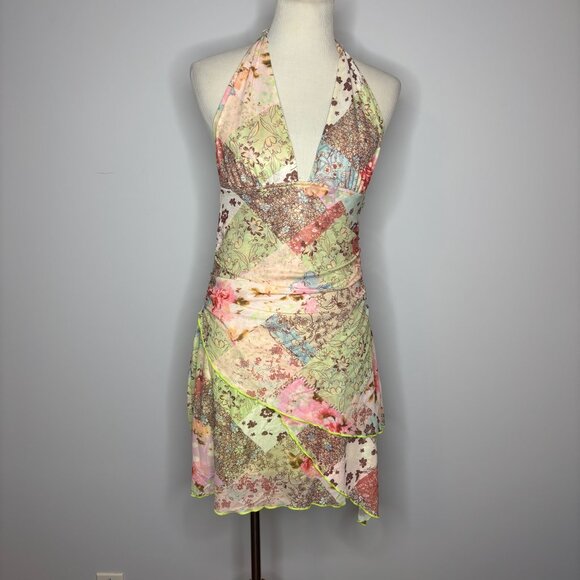 Shein - Backless Halter Neck Asymmetrical Hemline Sleeveless Print Dress - Picture 1 of 4